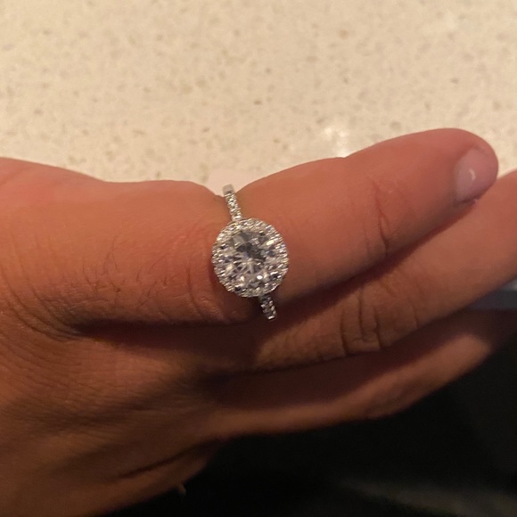 Halo Round Cut Engagement Ring Sterling Silver Stamped 925 Austrian Crystal - Picture 14 of 14